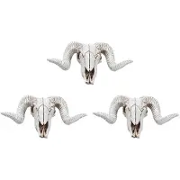 Semoic 3X Kreativt Harts FåRhuvud Skalle Huvud VäGghäNgande 3D Djur Longhorn Skulptur Figurer Hantverk Horn Heminredningsdekorationer