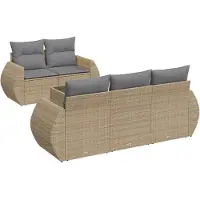 vidaXL Soffgrupp för trädgården med dynor 6 delar beige konstrotting