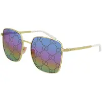 Gucci Metall Stor Ram Laser Personlighet GG Tryck Solglasögon Fyrkantiga Unisex Solglasögon GG0802S-004 Dust Bag+Eyeglass Case (Random Color) gray