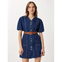 Happiness İstanbul Denim V-ringad Miniklänning med Bälte