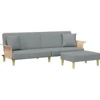 vidaXL Bäddsoffa 2-sits med kuddar och fotpall ljusgrå sammet