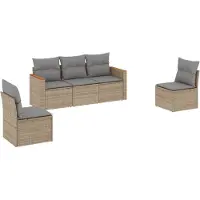 vidaXL Soffgrupp för trädgården med dynor 5 delar beige konstrotting