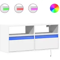vidaXL Väggmonterad tv-bänk LEDs vit 100x31x45 cm