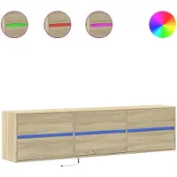 vidaXL Väggmonterad tv-bänk LEDs sonoma-ek 180x31x45 cm