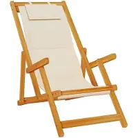 vidaXL Hopfällbar strandstol med armstöd gräddvit akaciaträ&textilene