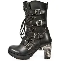 New rock Gothic-stövlar för damer i svart läder med metall - TR003-S1