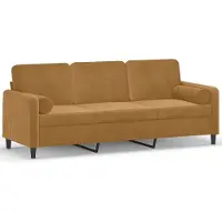 vidaXL 3-sitssoffa med prydnadskuddar brun 180 cm sammet