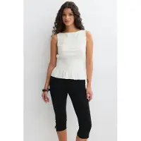Gina Tricot  - Lace smock top - Linnen - Vit - S - Dam
