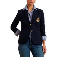 Lauren Apparel för kvinnor. 201797305005 Blazer i marinblå jacquard med snodd (S), Casual, Bomull, Klassisk, Lång ärm, Marino