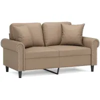 vidaXL 2-sits soffa med prydnadskuddar cappuccino 120 cm konstläder