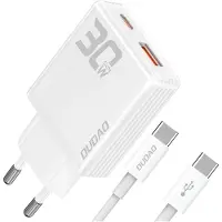 Dudao A30EUT 30W GaN väggladdare med USB-C-kabel - vit