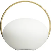UMAGE LED-batteridriven bordslampa Orbit, vit/mässing, IP44, CCT dimbar, Vitt / opal, Vardagsrum / matsal, Syntetmaterial, Design