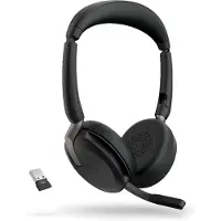 Jabra Evolve2 65 Flex Link380a UC On-ear headset Bluetooth Stereo Svart Brusreducering Headset, Mikrofonljudavstängning, Volymkontroll, Induktion, Hopfällbara