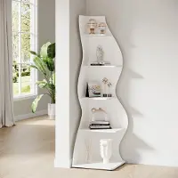 24hShop Vit hörnbokhylla / hörnhylla / bokhylla med 5 justerbara hyllor i modern design