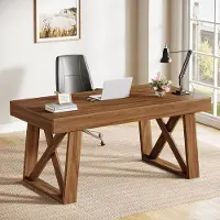 24hShop Skrivbord i trä med en låda - Brun / skrivbord med förvaring i retrostil / arbetsbord med låda för hemmakontor