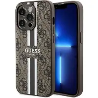 GUESS 4G MagSafe-fodral med tryckta ränder för iPhone 15 Pro - brun