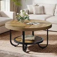 24hShop Runt soffbord i trä och metall 79cm / soffbord runt / vardagsrumsbord / coffee table