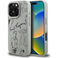 Karl Lagerfeld MagSafe-fodral med kornigt mönster och logotyp för iPhone 16 Pro Max - Grå