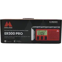 Midland Nödradio ER 300 Pro AM, FM Handvev, Solcellspanel, Powerbank-funktion, Ficklampa, Stötsäker, uppladdningsbart, Väckningsfunktion Svart, Röd