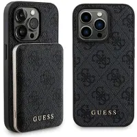 GUESS 4G Metall Logo Fodral Set för iPhone 14 Pro Max + 5000mAh MagSafe Powerbank - Svart
