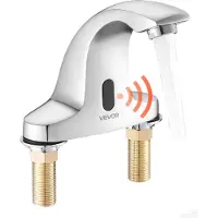 Vevor Beröringsfri badrumsblandare, automatisk rörelsesensor toalettblandare kallvatten med hålplatta, batteridriven för 9,5 mm rör kommersiell toalett, förkromad silver