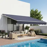 Vevor Manuell Infällbar Markis, 400 x 300 cm Utomhusmarkis Infällbar Solskydd, Terrassdörr Fönster Vattentålig Polyester Solskydd med Vevhandtag för Däck, Balkong, Trädgård, Grå