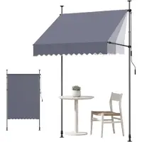 OEM Manuell Infällbar Markis, 150 cm Utomhus Infällbar Terrassmarkis Solskydd, Höjdjusterbar Terrassdörr Fönstermarkis med Manuell Vevhandtag för Bakgård, Trädgård, Balkong, Mörkgrå