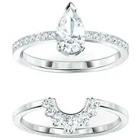 Swarovski Attract Dubbelring Vattendroppe Stil Stapelbar Ledring Damringar Platinapolerat Silver 5572668 Box (Random Color),50