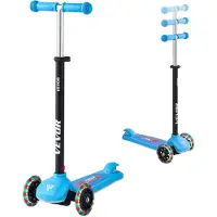 Vevor Sparkcykel för barn från 3 år, 3-hjulig sparkcykel med upplysta hjul, justerbart styre, brett halkfritt däck, lätt aluminiumram för pojkar och flickor upp till 74,8 kg, blå