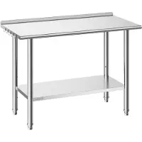 Vevor arbetsbord i rostfritt stål, 61x122 cm matlagningsbord med stänkskydd, arbetsstation för kommersiellt kök med justerbart underhylla, kraftigt arbetsbord i metall, för restaurang, hem och utomhus