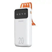 Dudao kapacitivt kraftpaket med 3 inbyggda kablar 20000mAh USB typ C + micro USB + Lightning Vit (K6Pro+)