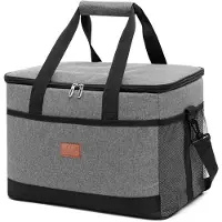 24.Se Kylväska 35L med axelrem / stor kylväska isolerad / kylbag 42 cm / lunchväska stor / matväska vattentät - Grå