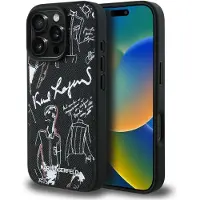Karl Lagerfeld MagSafe-fodral med kornigt mönster och logotyp för iPhone 16 Pro - Svart
