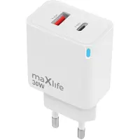 MaXlife GaN Laddare med PD QC 1xUSB-C 1xUSB 30W - Vit