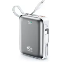 BWOO Powerbank 45W 10000 mAh med USB-C- och Lightningkabel - Grå