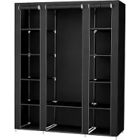 Songmics Portabel garderob 175 x 150 x 45 cm – med klädstång och hyllor i svart tyg
