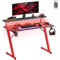 Songmics Gamingbord med LED-belysning 120x55x90,5cm - Röd/Svart