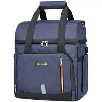 24.Se Kylväska 20L med flera fack / isolerad lunchväska stor / kylbag organiserad / matväska med bestickfack / kylväska 35 cm - Blå