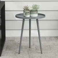 24hShop Runt sidobord i metall 40cm - Grå / runt trädgårdsbord i stål