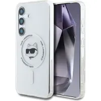 Karl Lagerfeld Fodral Knapp Choupette Huvud Tryckt Logo MagSafe Samsung Galaxy S25 vit