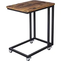 Songmics Sidobord med hjul och industriell design i brun/svart