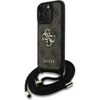 GUESS 4G Big Logo Cord Stap Crossbody Fodral för iPhone 16 Pro Max Brun
