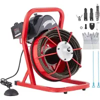 Vevor Avloppsrensningsmaskin 23m x 10,5mm, avloppsborr manuell matning med 4 skärare och luftaktiverad fotpedal för 50mm till 100mm rör