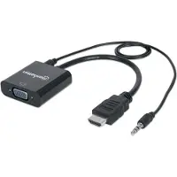Manhattan 151559 HDMI / Teleplugg / VGA Adapter [1x HDMI hane - 1x VGA hona, Telejack 3.5 mm] Svart 0.26 m