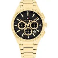 Tommy Hilfiger Black Dial Gold Plated Stainless Steel Chain Link Watch