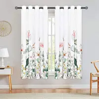 Yiran Furniture Blommig Akvarell Högskuggande Gardiner för Kök Gardin för Vardagsrum Modern Sovrumsgardin Skärmning Fönsterdraperier 2 st W55 X H120cm X 2&HOOK