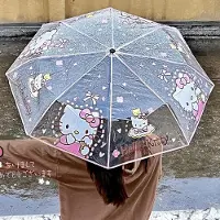 Versatile umbrella Transparent Cartoon Paraply Ins Automatisk hopfällbar parasoll Bärbar Vindtät Söt Anime Paraply Regnkläder Girl Födelsedagspresenter