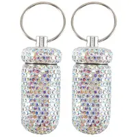 Exogio 2St Bling Medicin Pill Flaska Kapsel Förvaringslåda Bärbar Rhinestones Kristall Resefodral Tuber (Färgglada)
