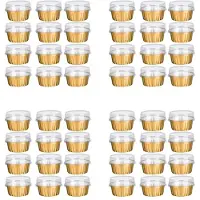 Typecat Dessertmuggar med Lock, 100-Pack Guld Aluminiumfolie Bakningsmuggar, Cupcake Bake Utility Ramekin Clear Pudding Cups