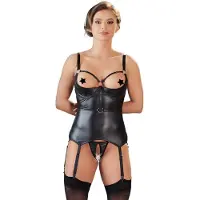 Cotelli collection Bondage Bondage - glansig push-up‑topp med handbojor (svart) - XL